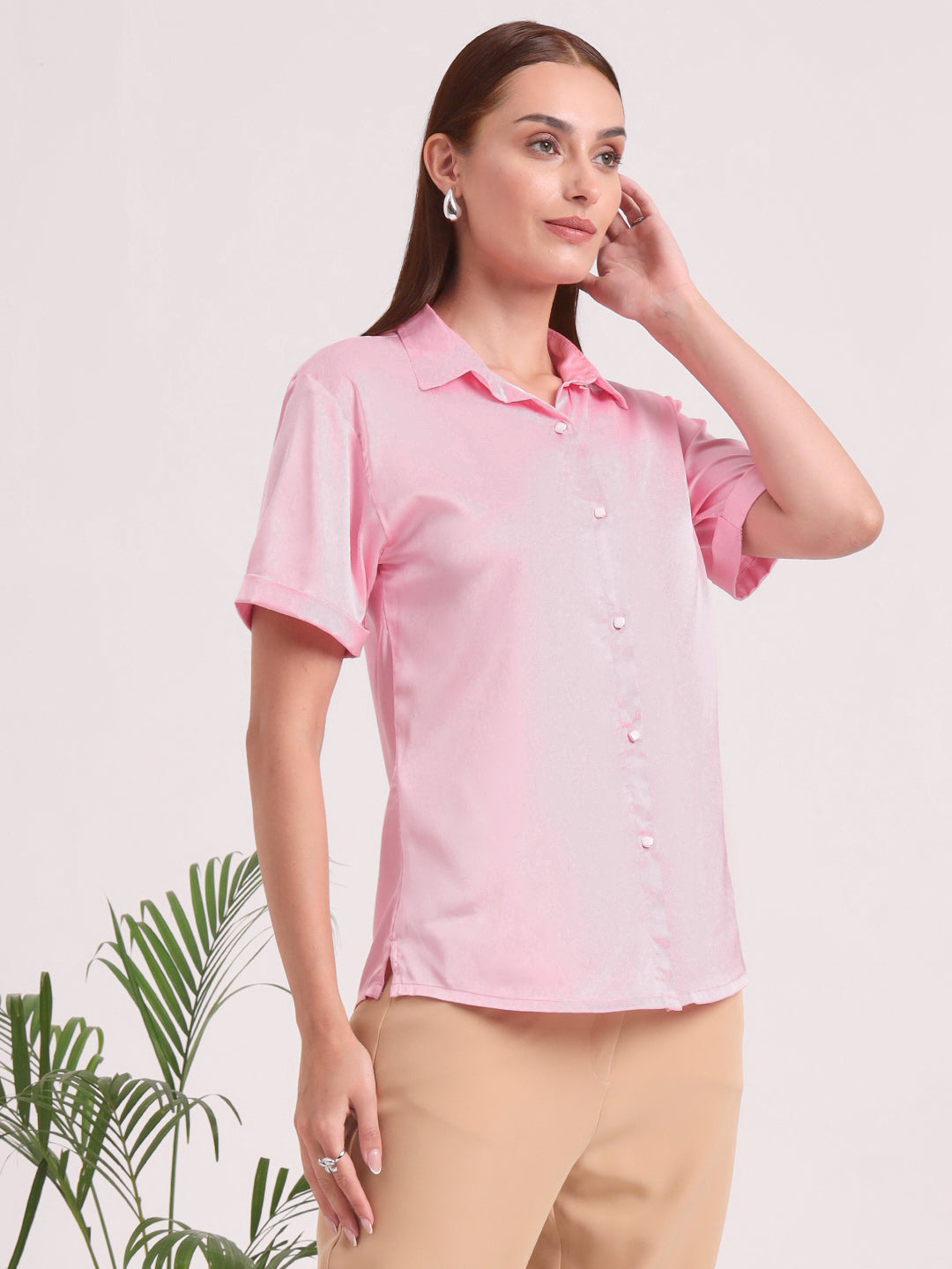 Women's Short Sleeve European Satin Shirt