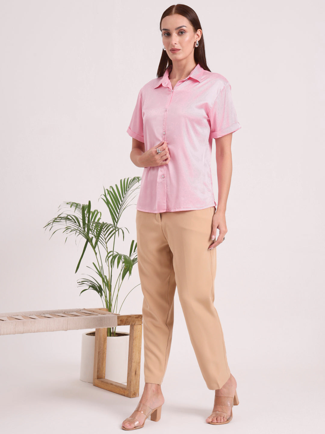 Women's Short Sleeve European Satin Shirt