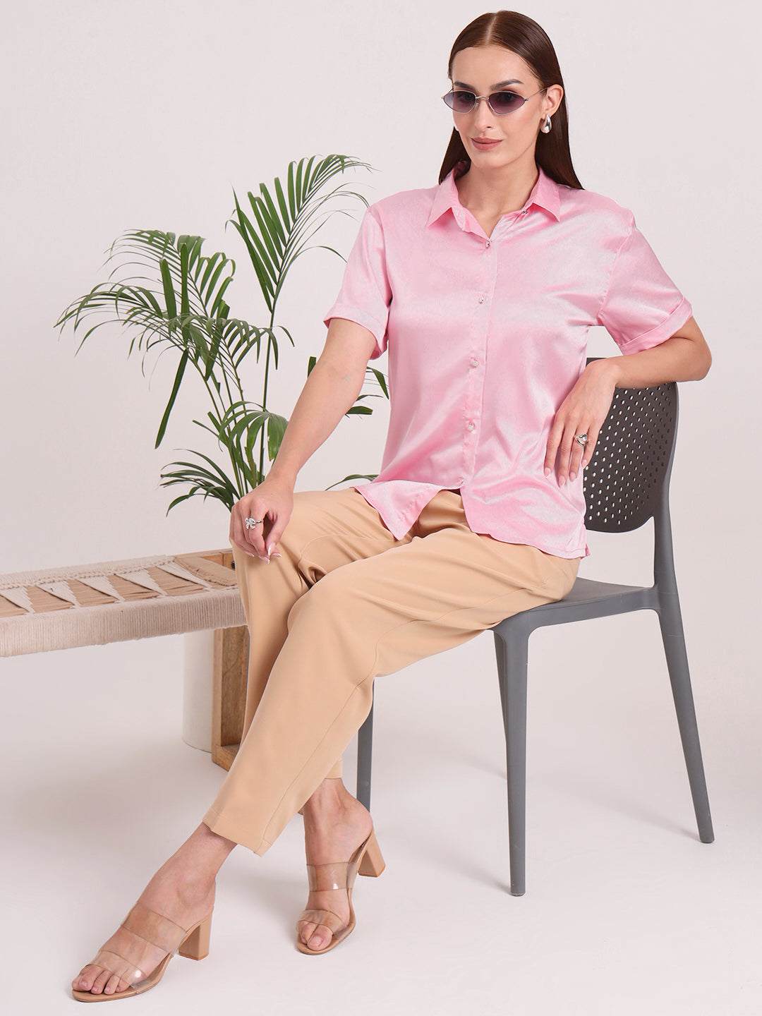 Women's Short Sleeve European Satin Shirt