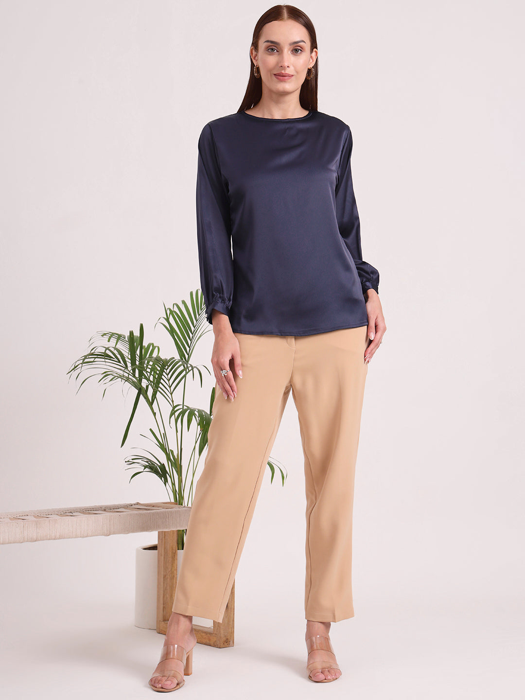 Women's European Satin Bishop Sleeves Top