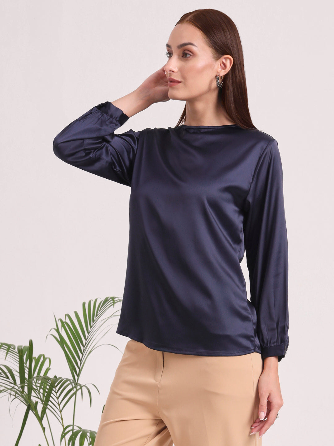 Women's European Satin Bishop Sleeves Top
