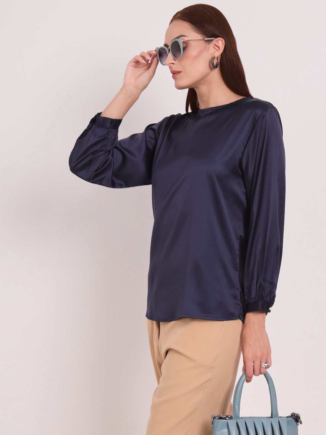 Women's European Satin Bishop Sleeves Top