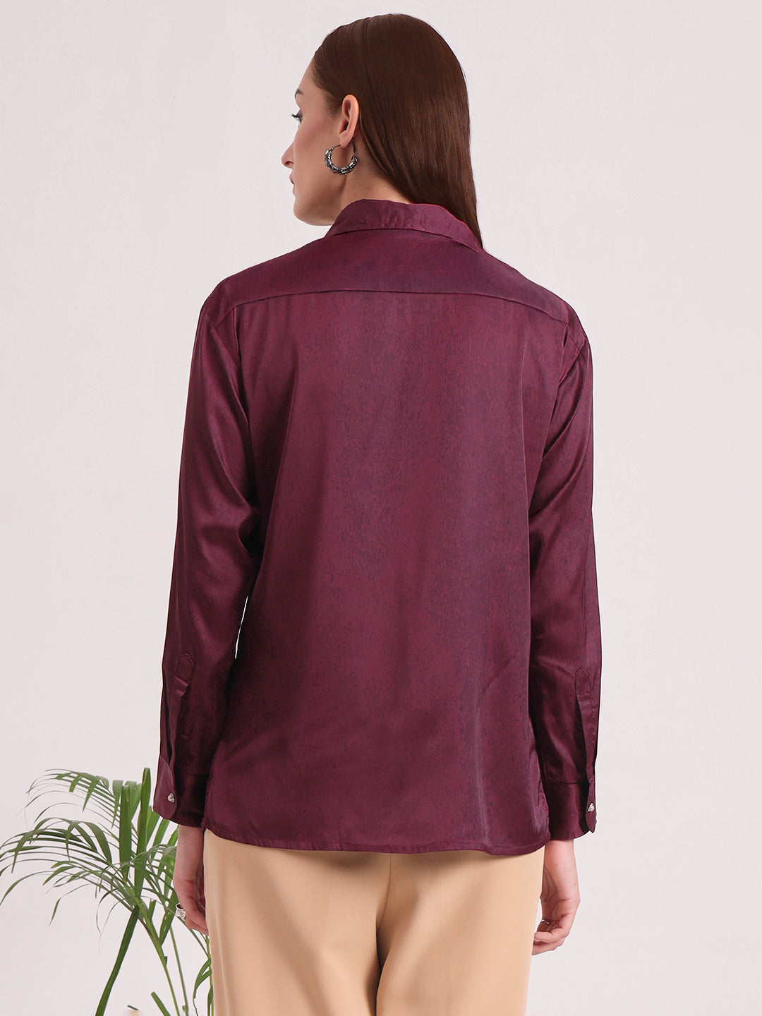 Tailored Fit European Satin Shirt With Pleated Placket