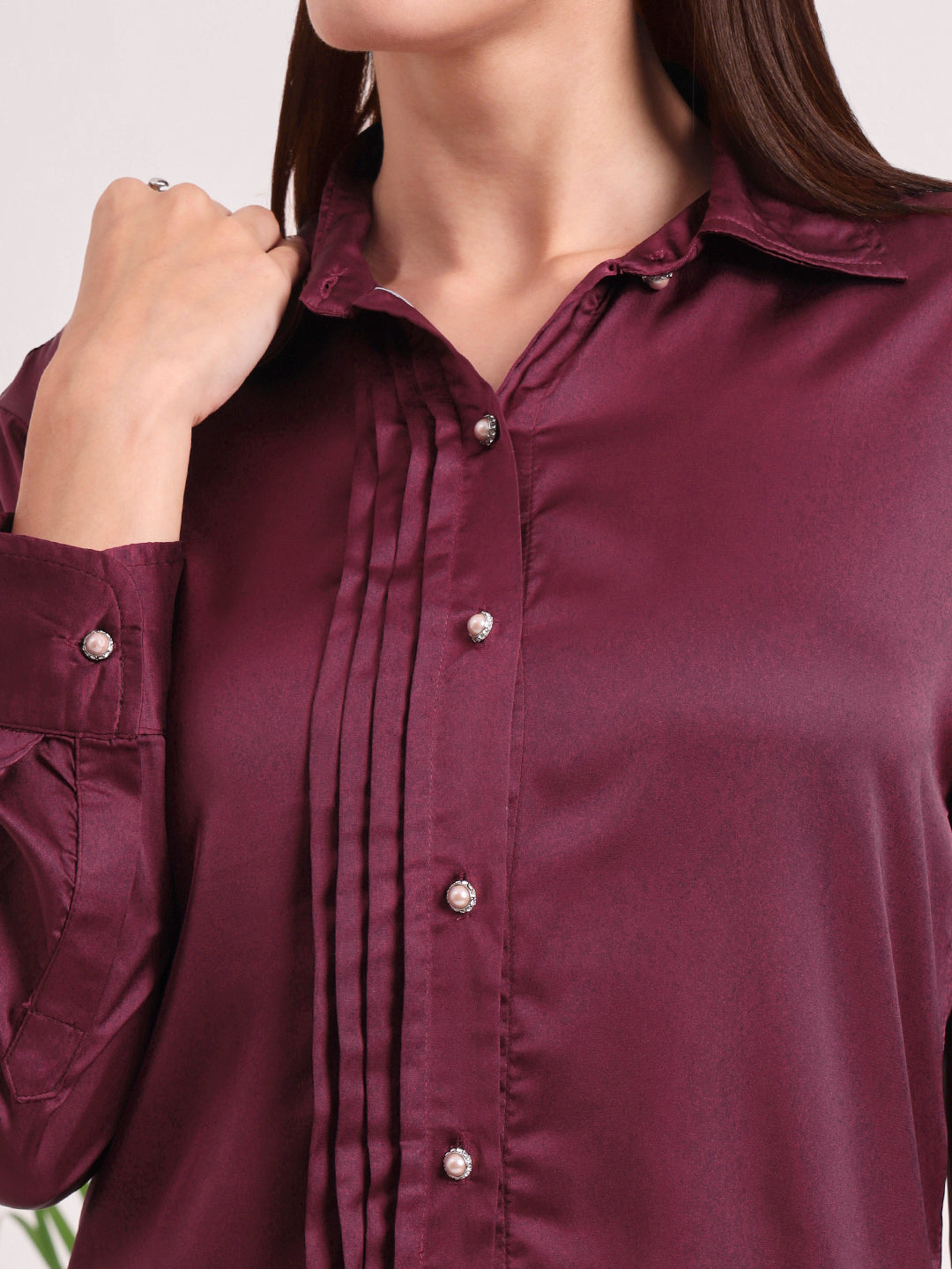 Tailored Fit European Satin Shirt With Pleated Placket