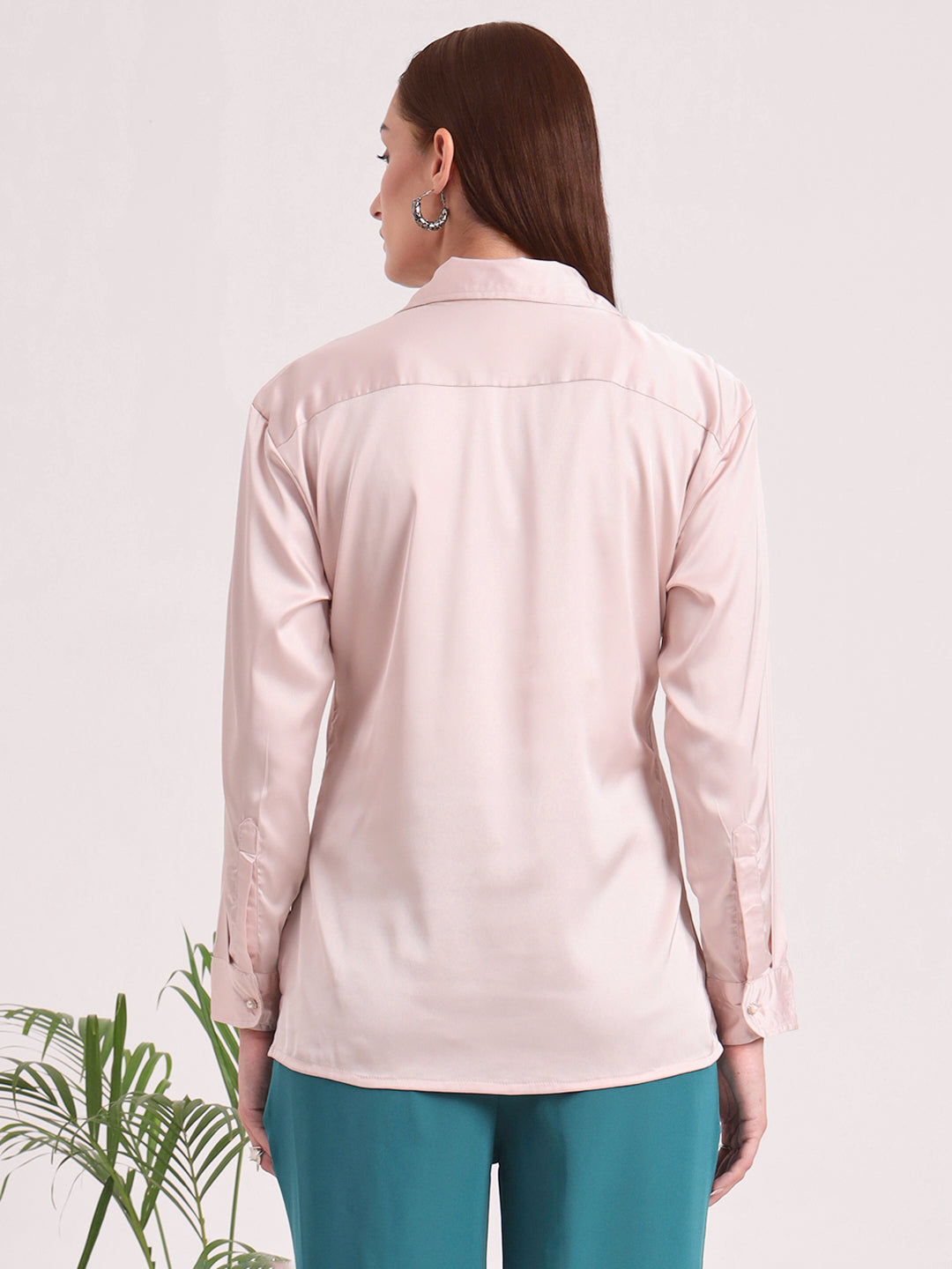 Tailored Fit European Satin Shirt With Pleated Placket