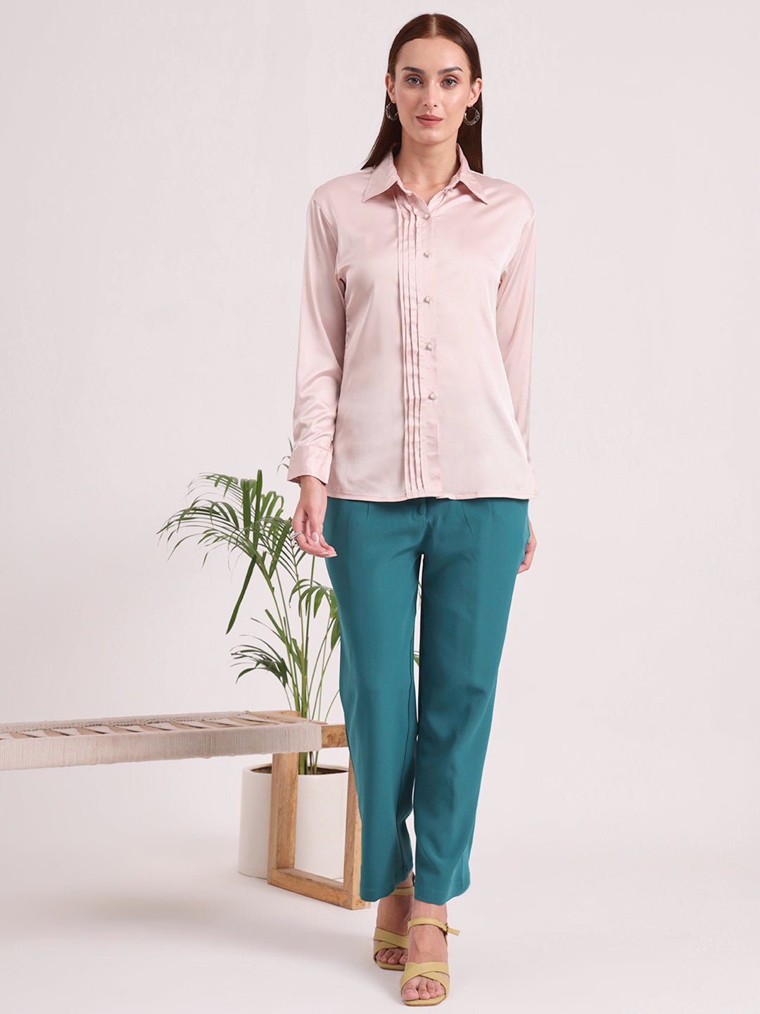 Tailored Fit European Satin Shirt With Pleated Placket