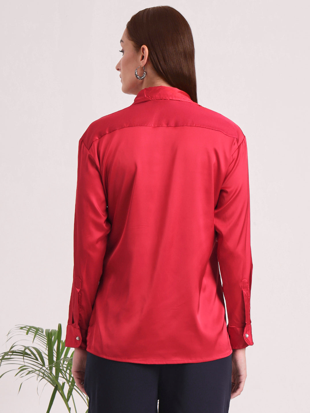 Tailored Fit European Satin Shirt With Pleated Placket