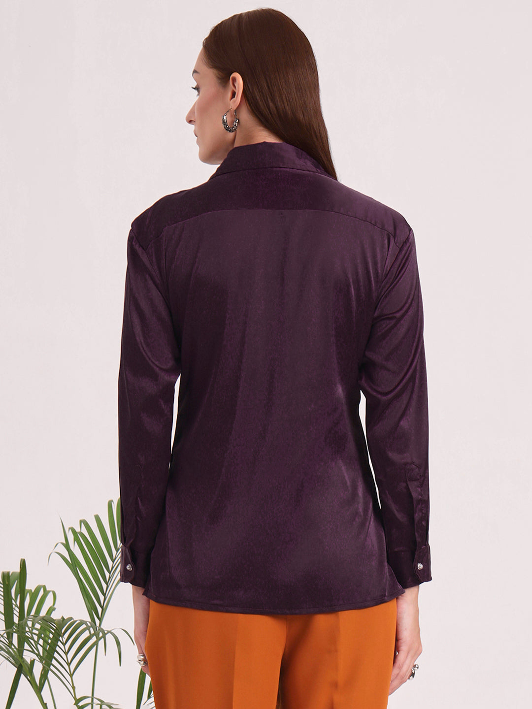 Tailored Fit European Satin Shirt With Pleated Placket