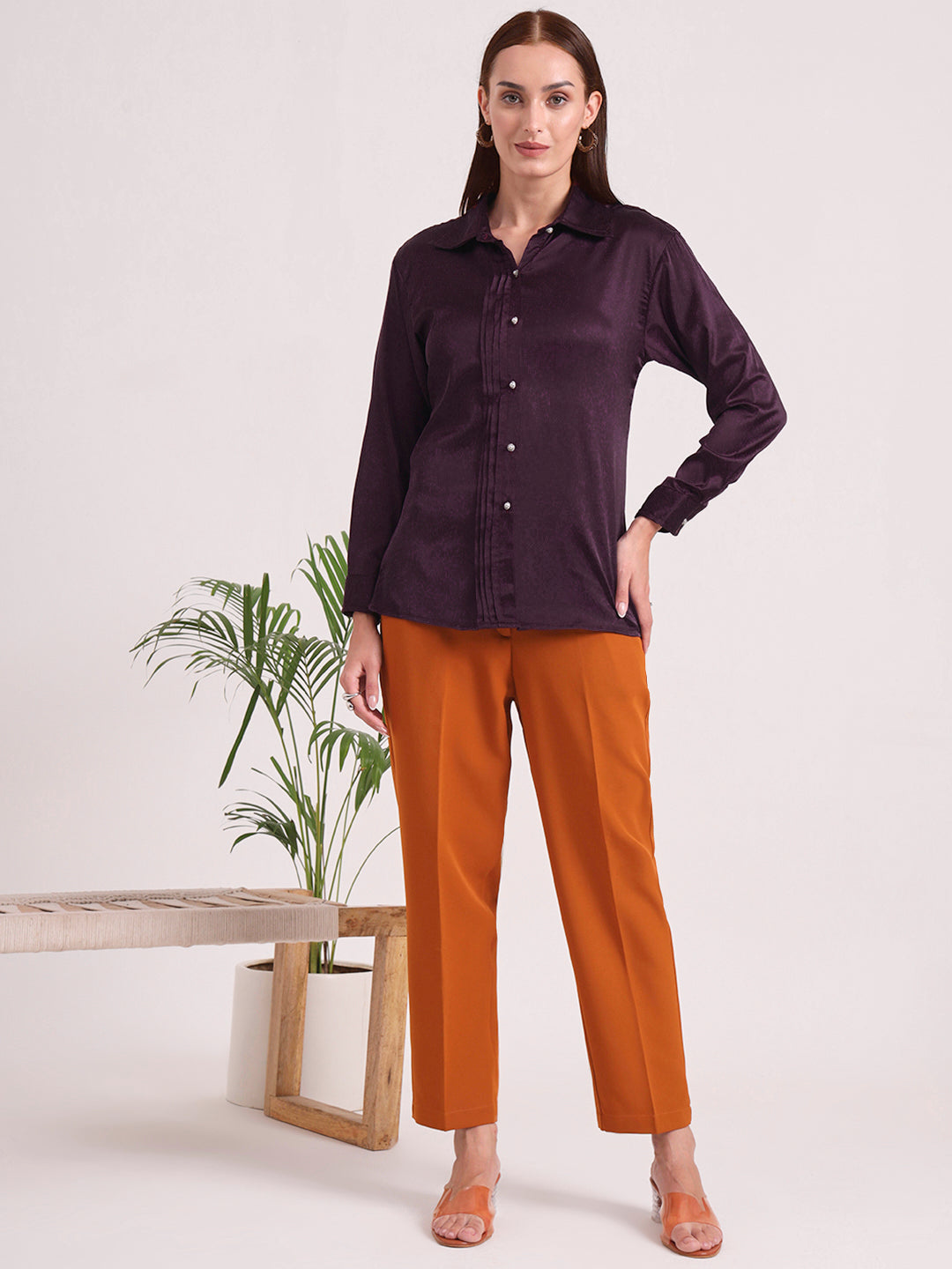 Tailored Fit European Satin Shirt With Pleated Placket