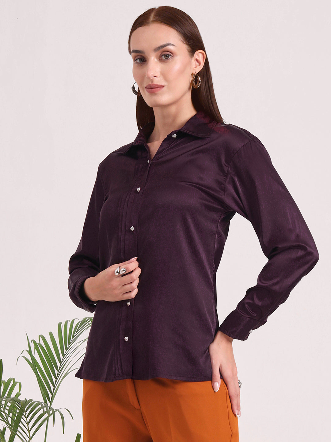 Tailored Fit European Satin Shirt With Pleated Placket