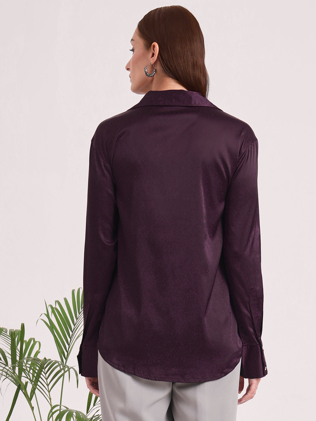 Women's European Satin Spread Collar Shirt
