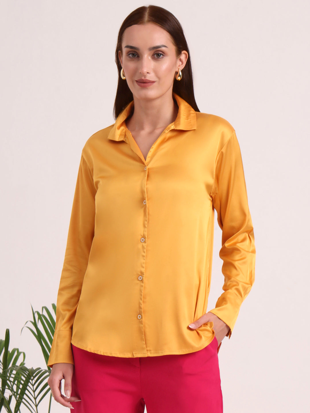 Women's European Satin Spread Collar Shirt