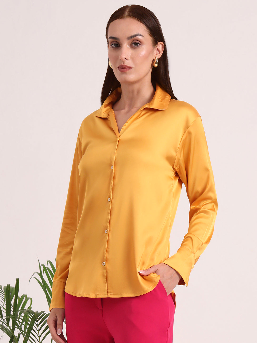 Women's European Satin Spread Collar Shirt