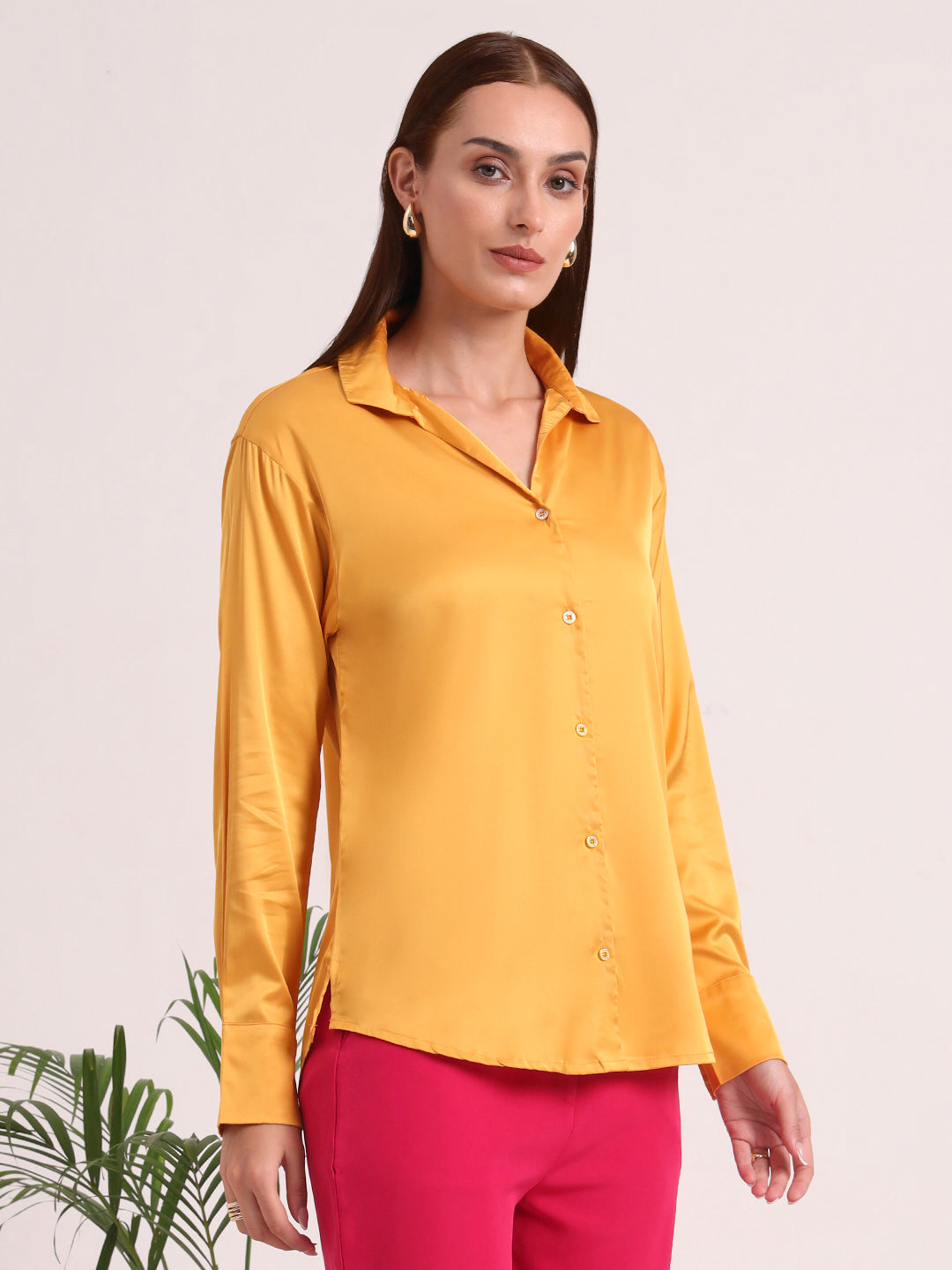 Women's European Satin Spread Collar Shirt