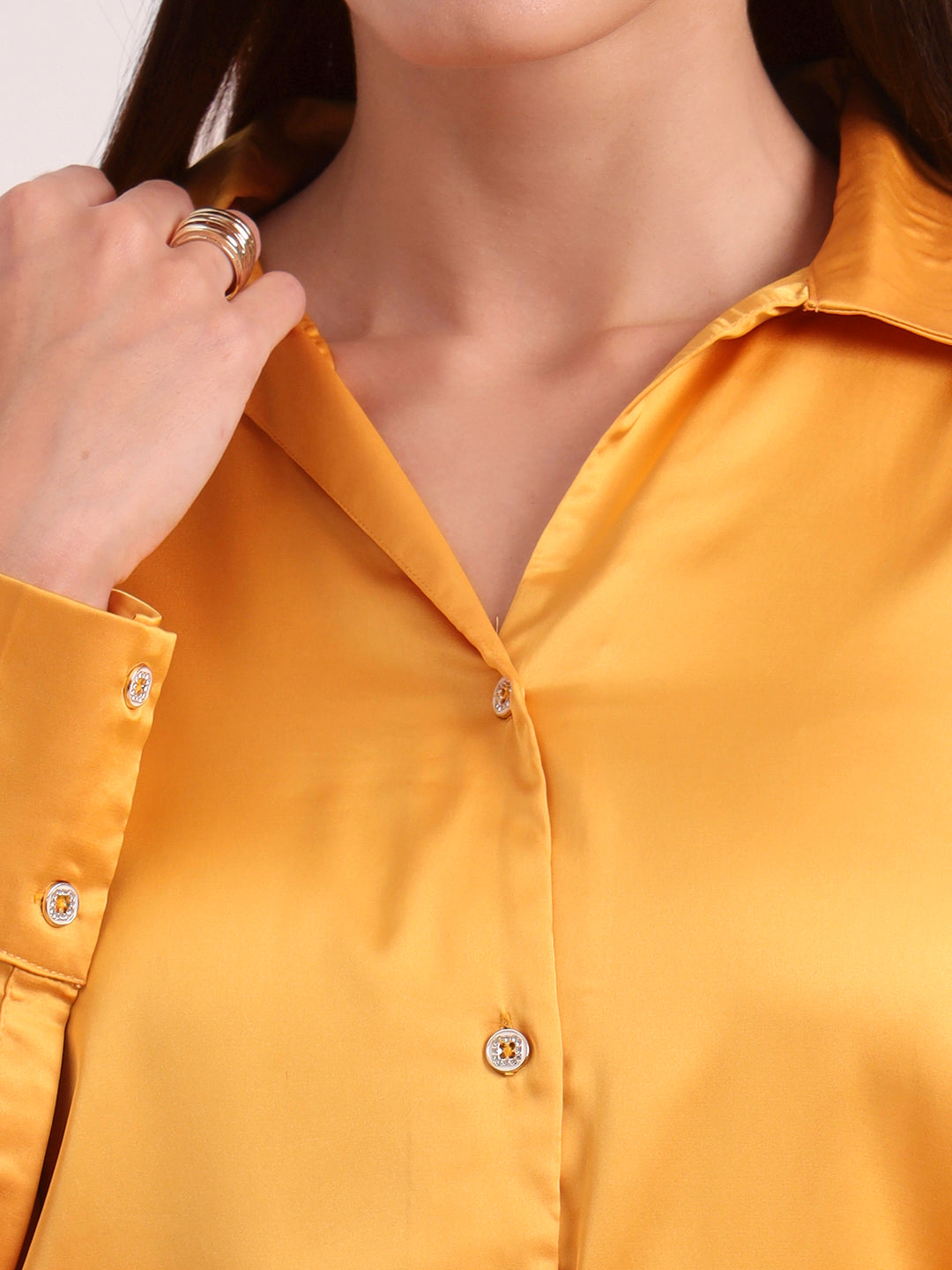 Women's European Satin Spread Collar Shirt