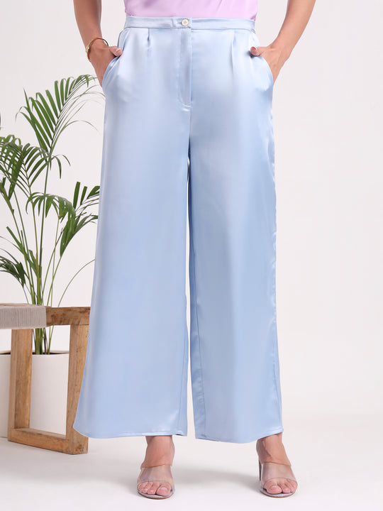 Women's European Satin Flared Pleated Trouser