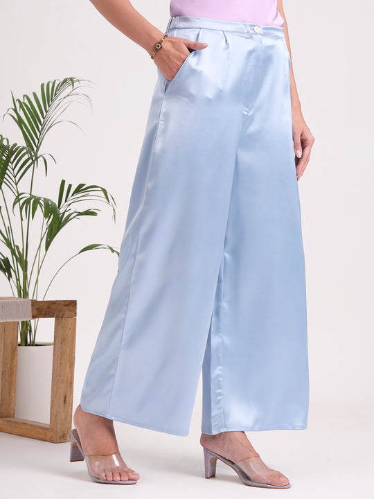 Women's European Satin Flared Pleated Trouser