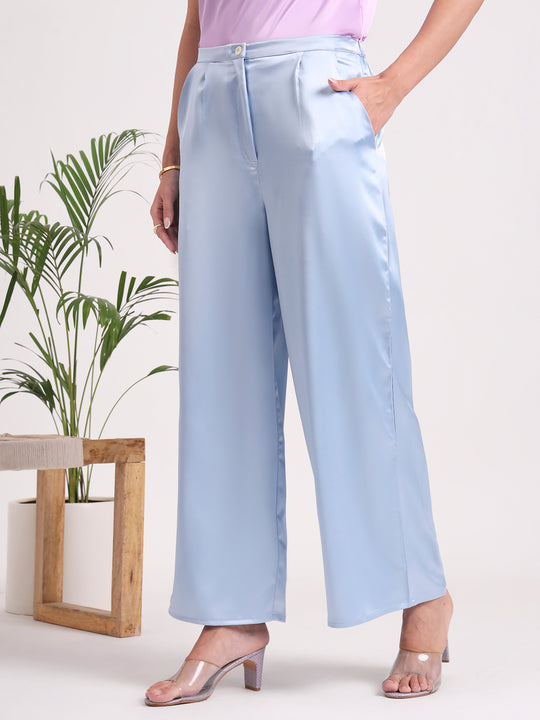 Women's European Satin Flared Pleated Trouser