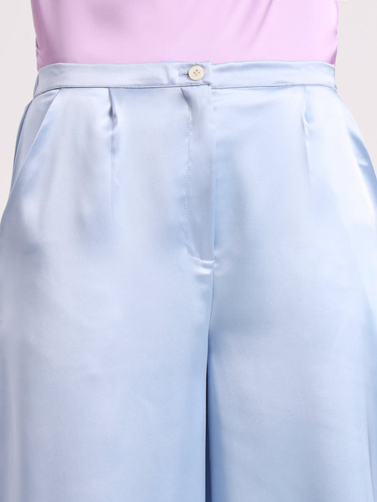 Women's European Satin Flared Pleated Trouser