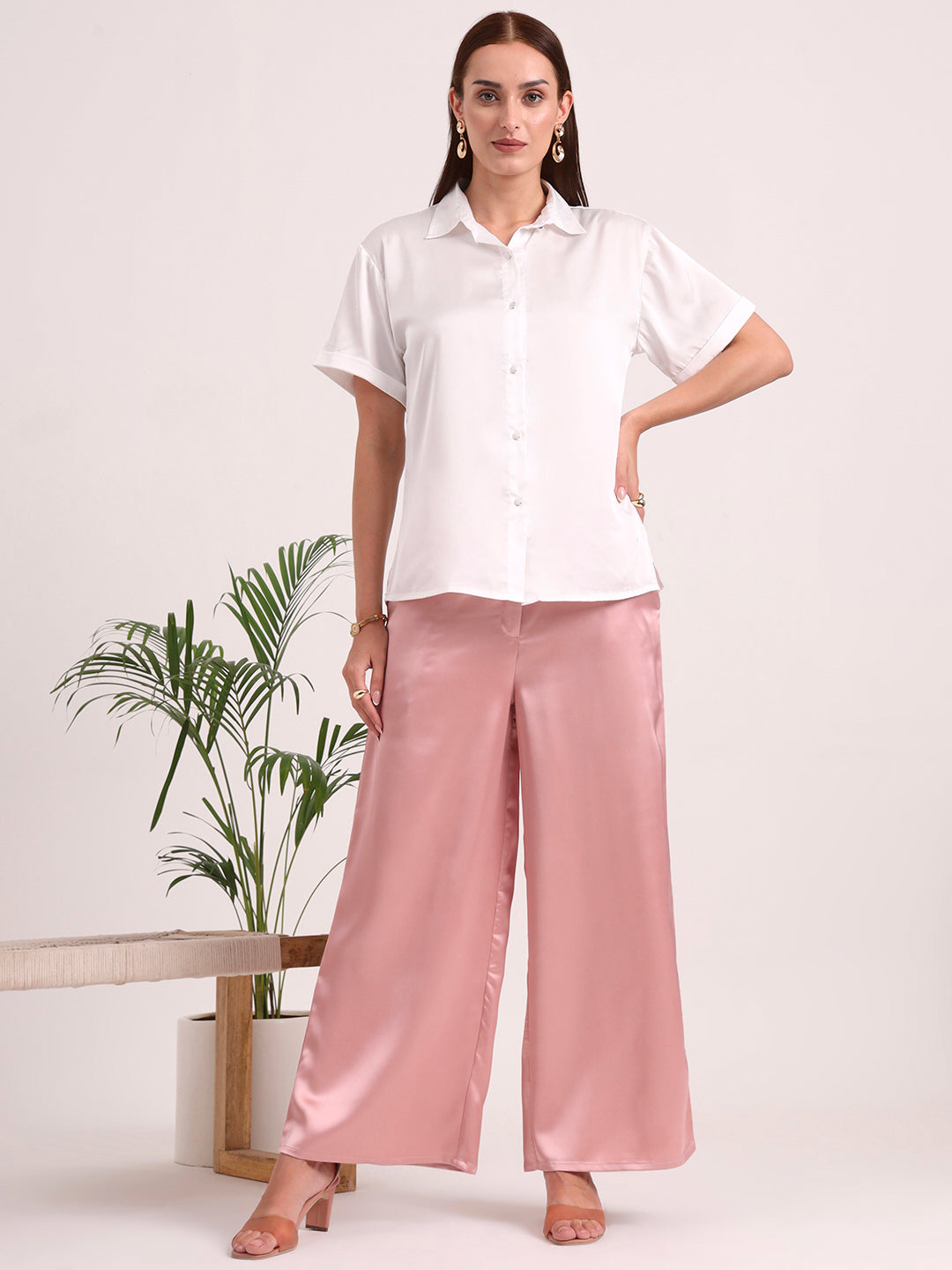 Women's European Satin Flared Pleated Trouser