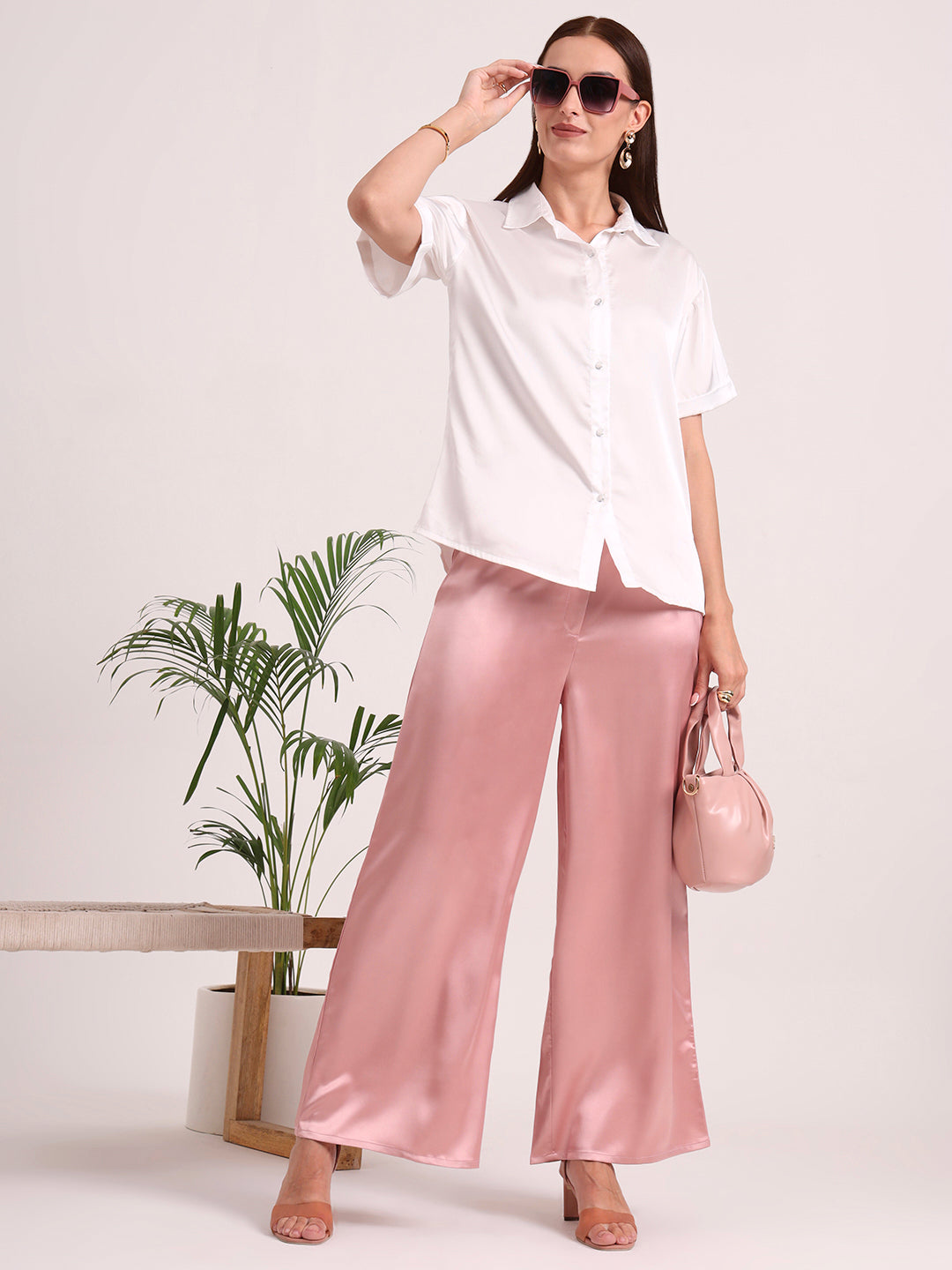 Women's European Satin Flared Pleated Trouser