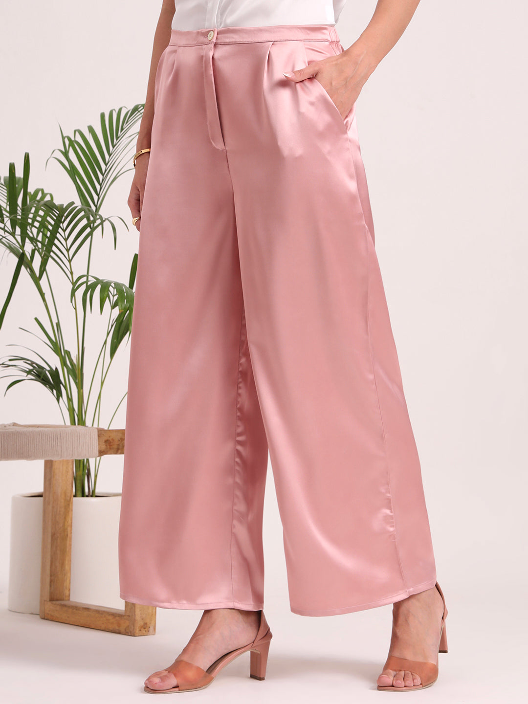 Women's European Satin Flared Pleated Trouser