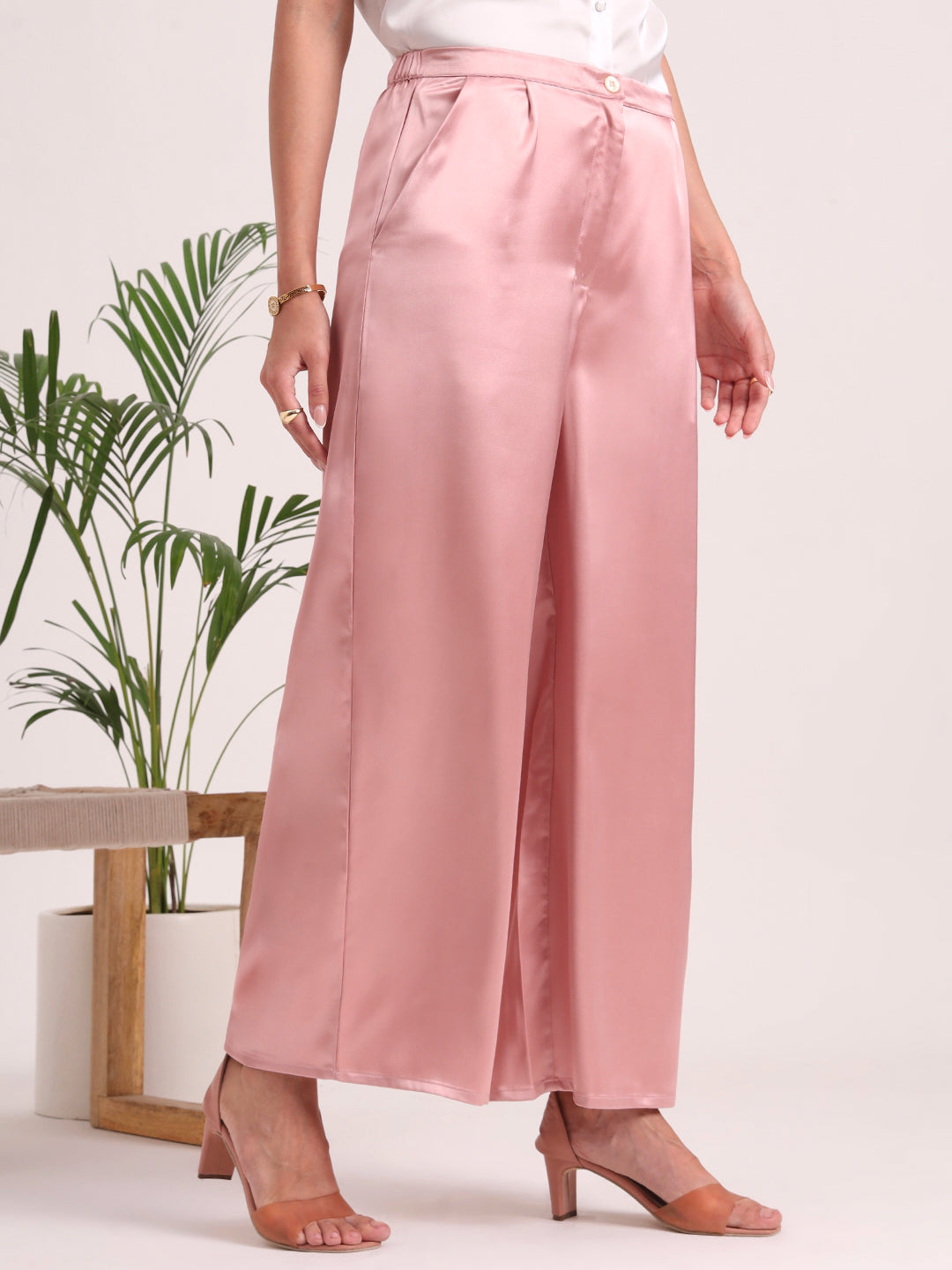 Women's European Satin Flared Pleated Trouser