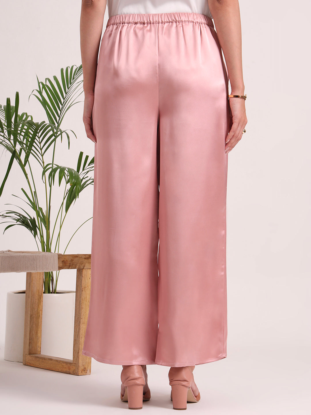 Women's European Satin Flared Pleated Trouser