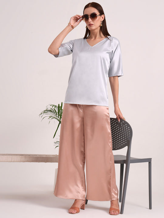 Women's European Satin Flared Pleated Trouser