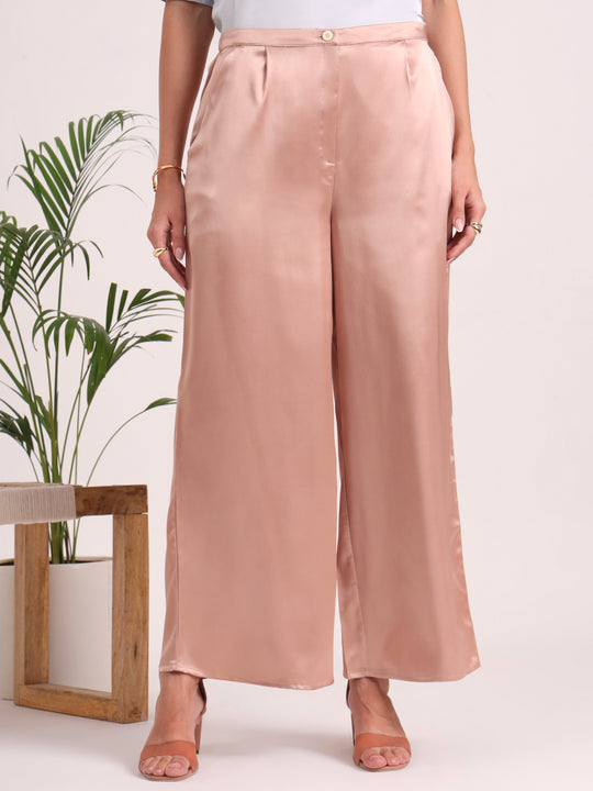 Women's European Satin Flared Pleated Trouser