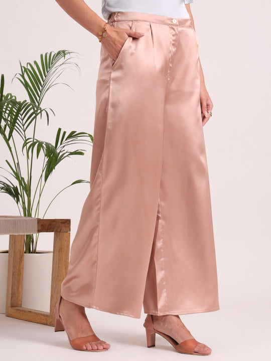 Women's European Satin Flared Pleated Trouser