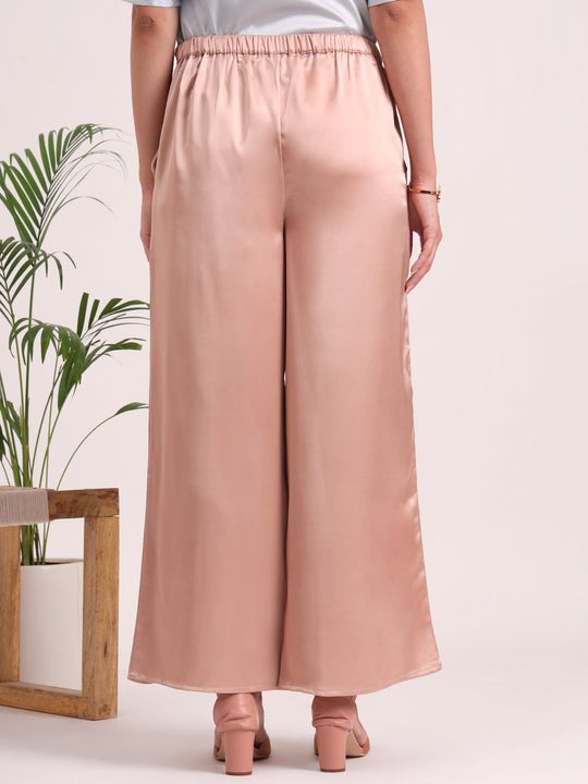 Women's European Satin Flared Pleated Trouser