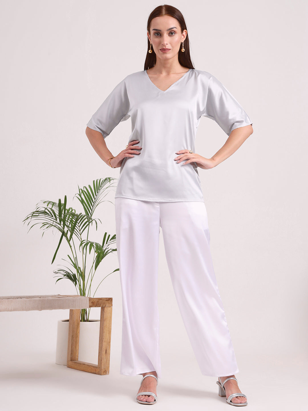 Women's European Satin Flared Pleated Trouser