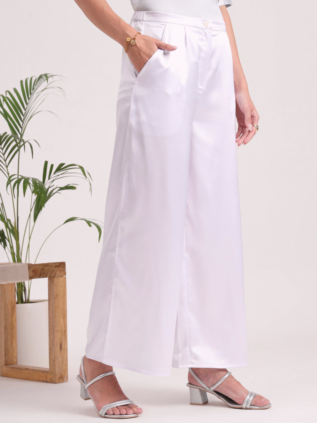 Women's European Satin Flared Pleated Trouser