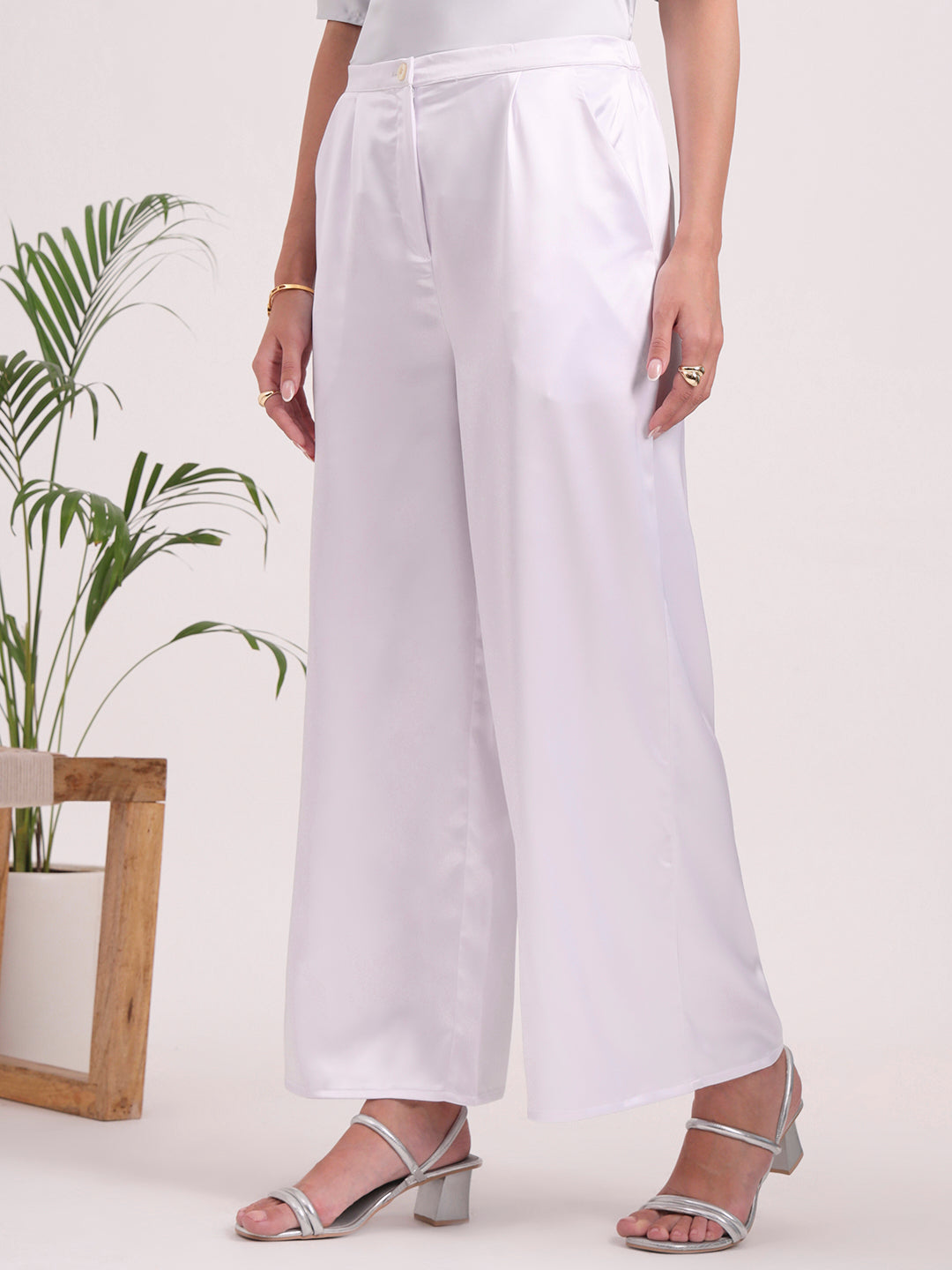 Women's European Satin Flared Pleated Trouser