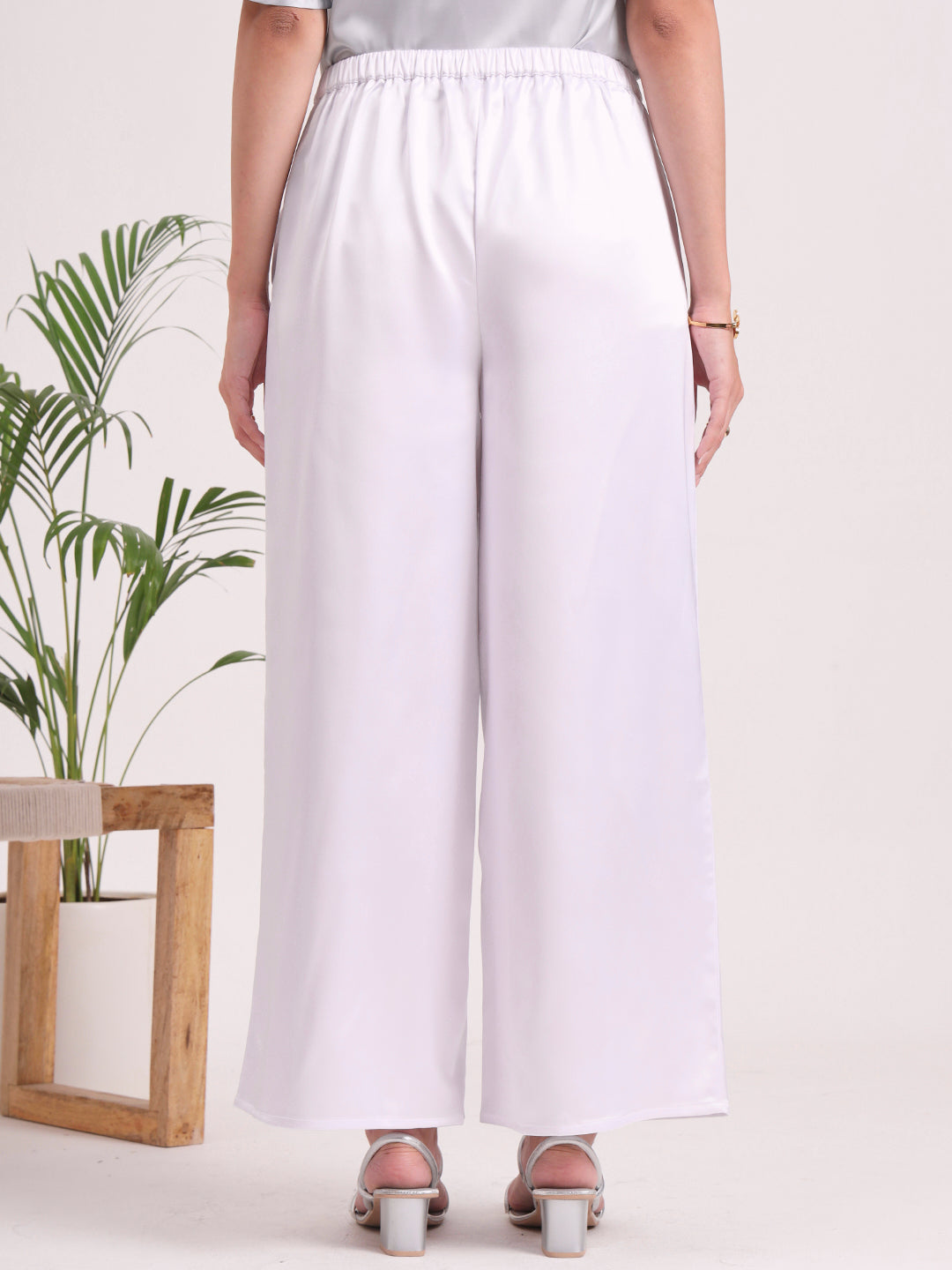 Women's European Satin Flared Pleated Trouser
