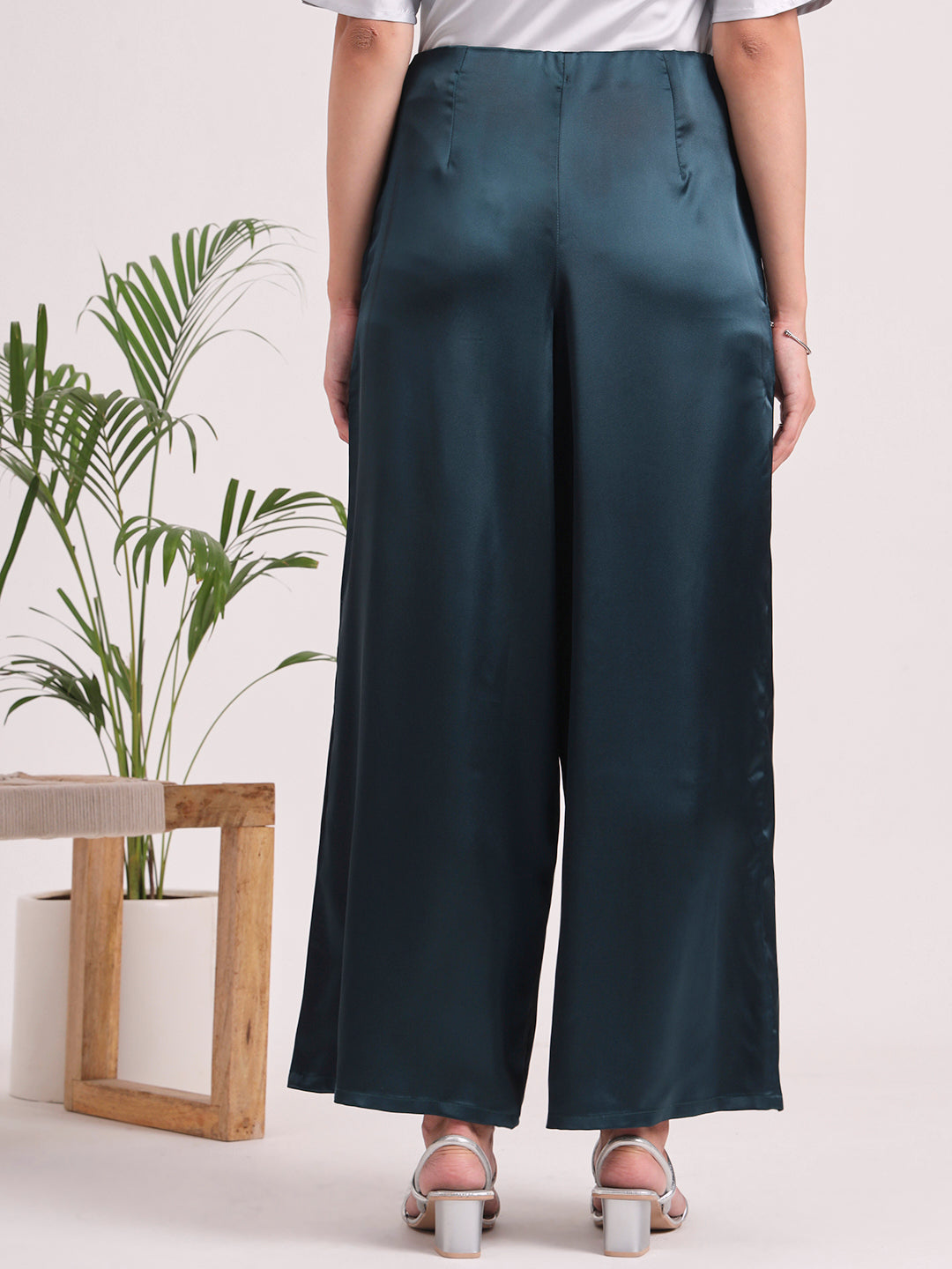 Women'S European Satin Regular Fit Flared Trouser