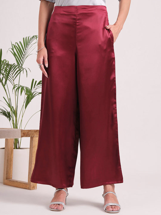 Women'S European Satin Regular Fit Flared Trouser
