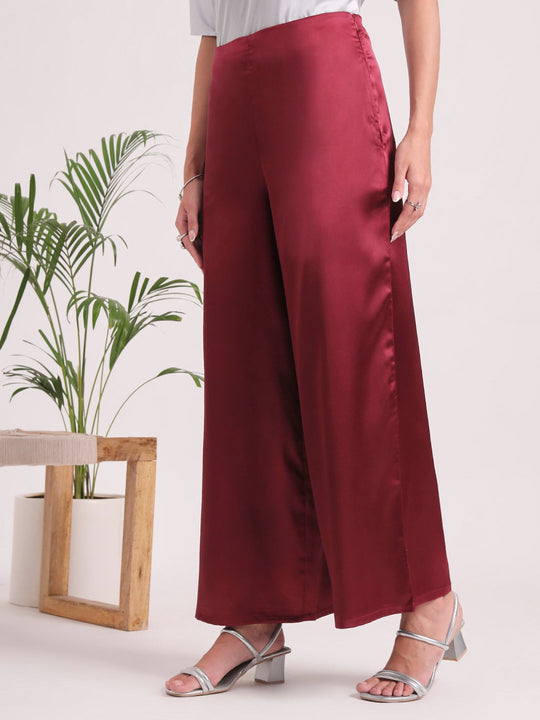 Women'S European Satin Regular Fit Flared Trouser
