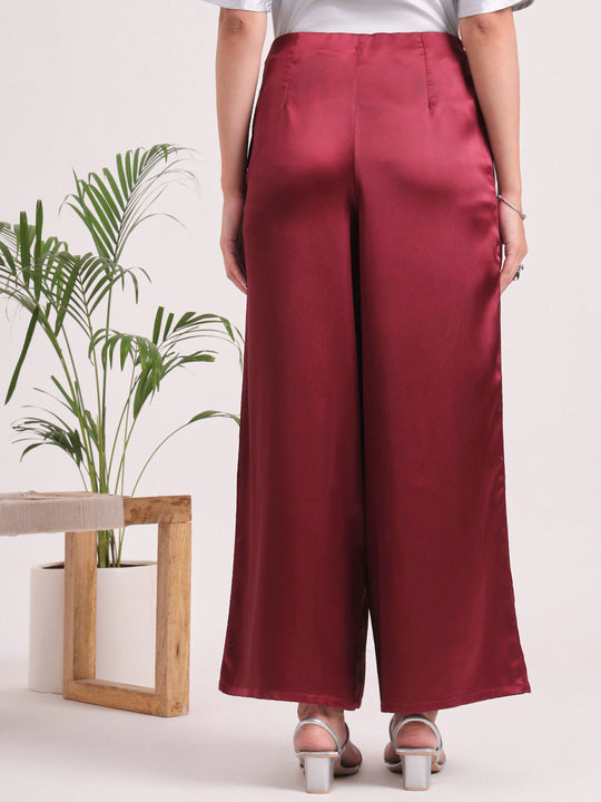Women'S European Satin Regular Fit Flared Trouser