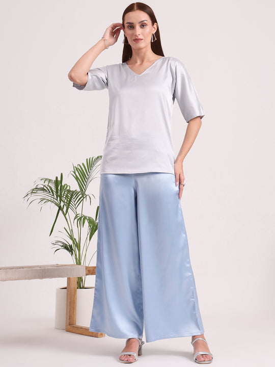 Women'S European Satin Regular Fit Flared Trouser