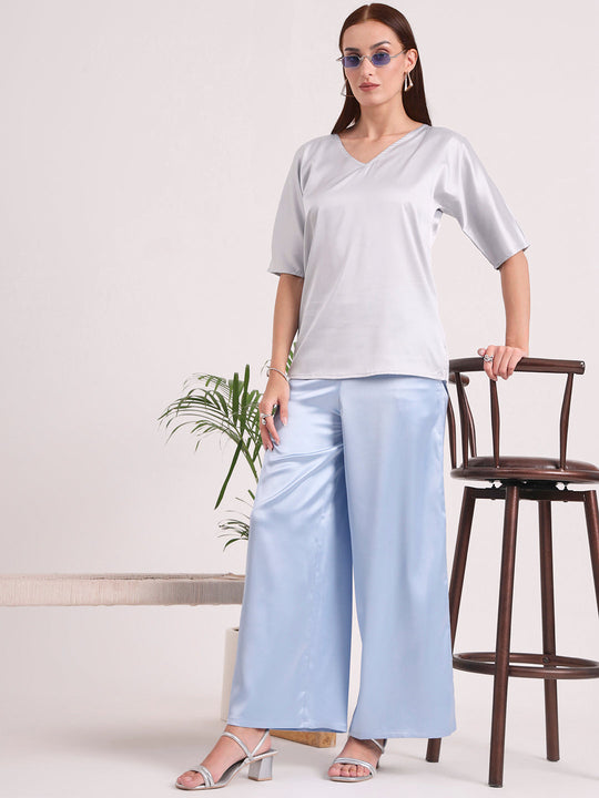 Women'S European Satin Regular Fit Flared Trouser