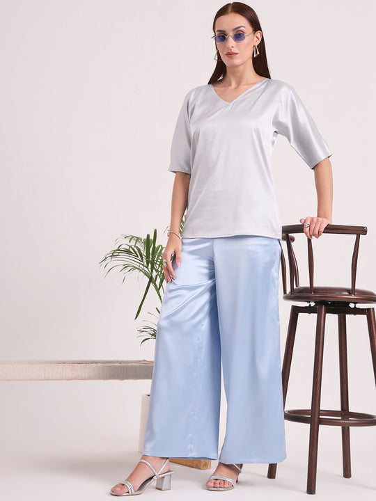 Women'S European Satin Regular Fit Flared Trouser