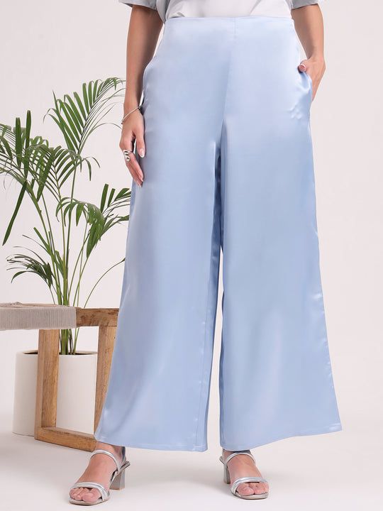 Women'S European Satin Regular Fit Flared Trouser