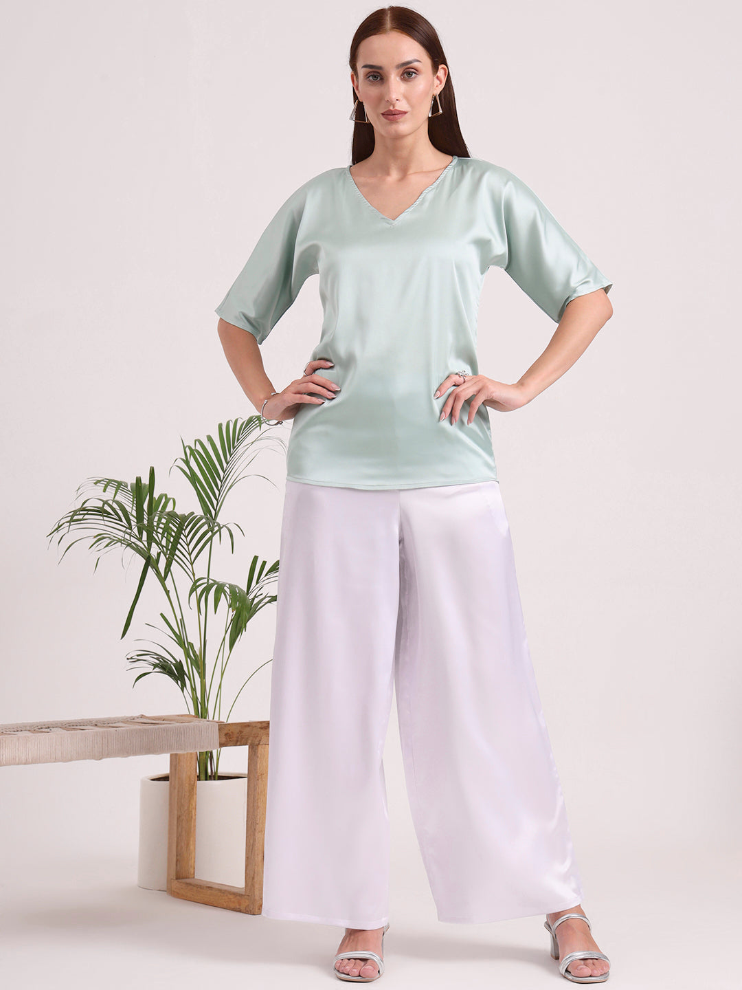 Women'S European Satin Regular Fit Flared Trouser