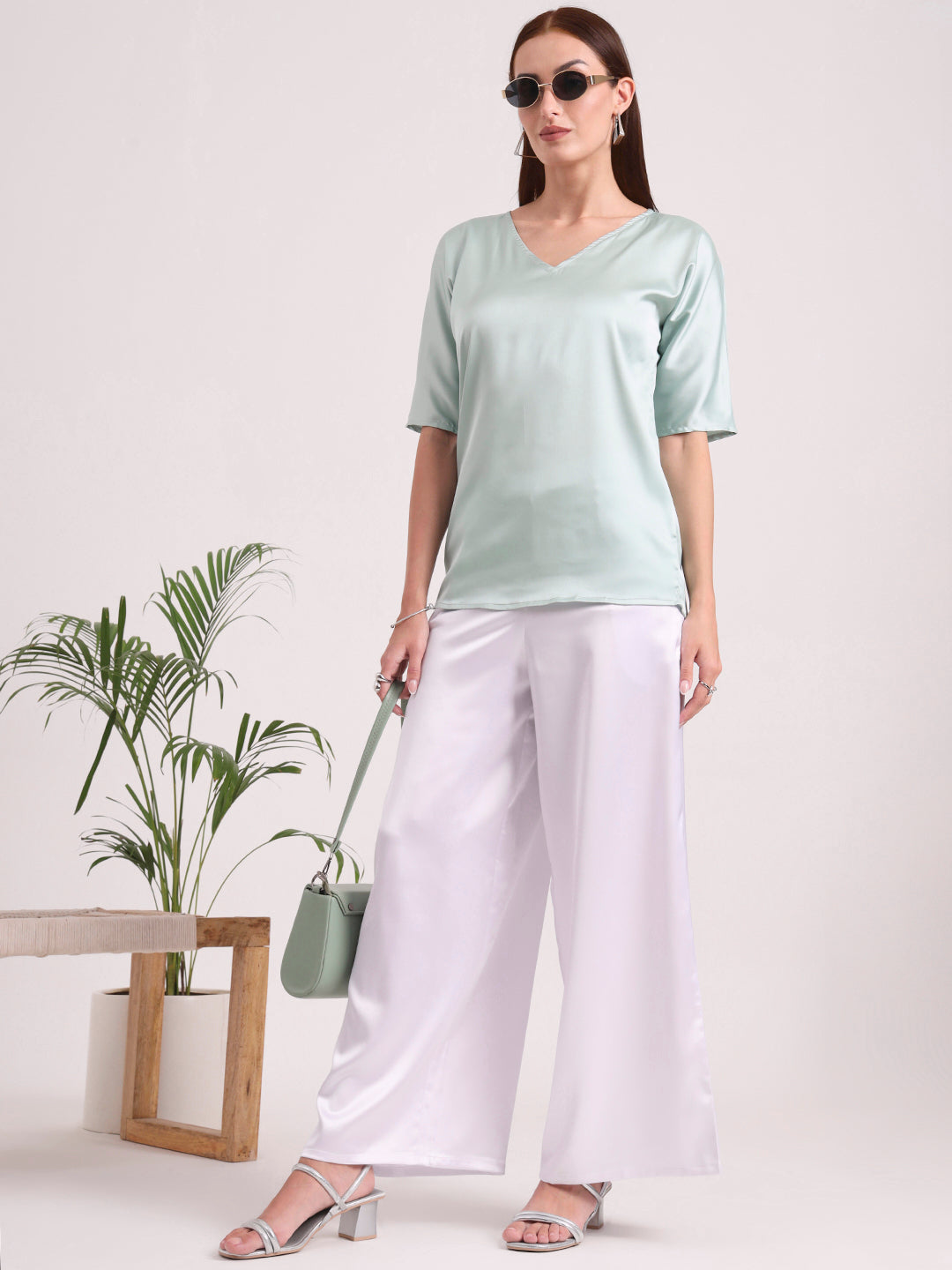 Women'S European Satin Regular Fit Flared Trouser