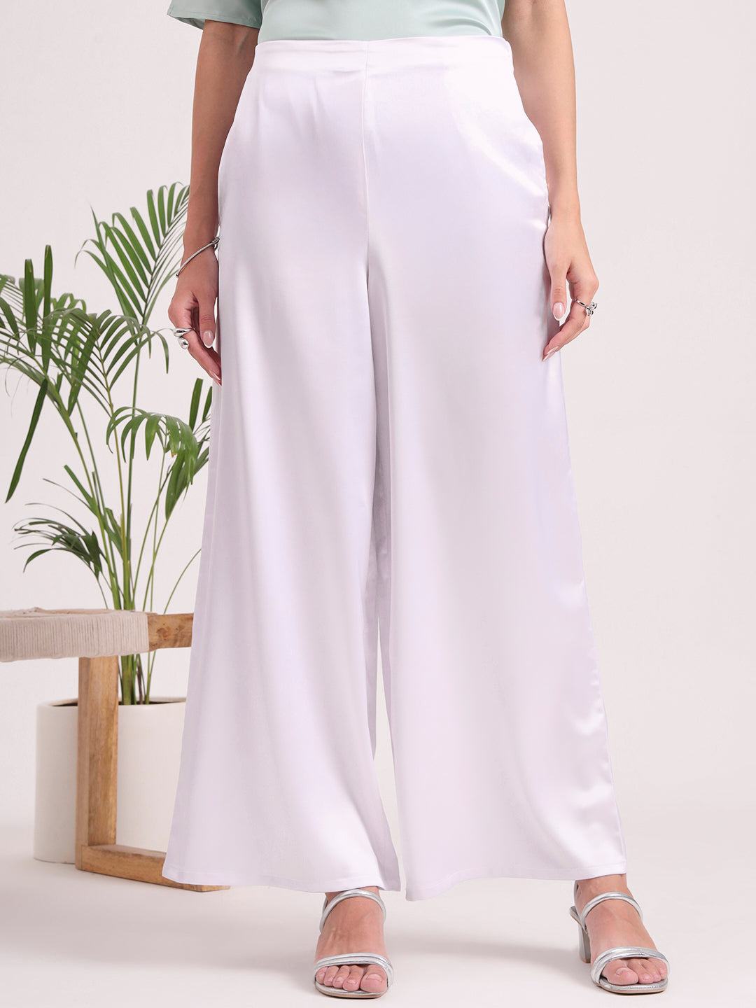 Women'S European Satin Regular Fit Flared Trouser