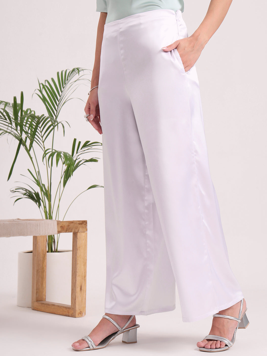 Women'S European Satin Regular Fit Flared Trouser