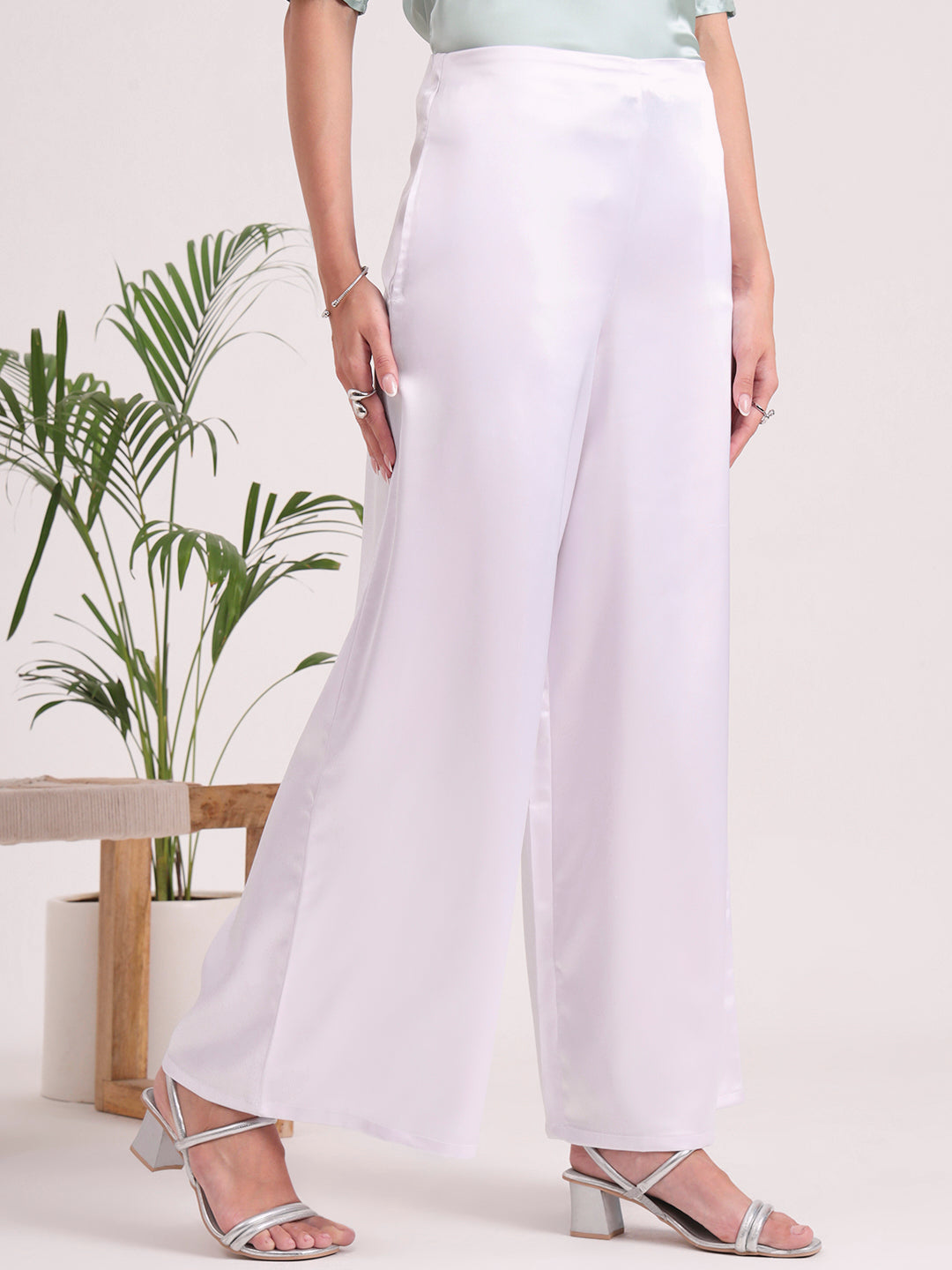 Women'S European Satin Regular Fit Flared Trouser