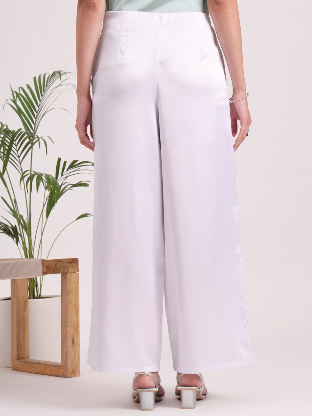Women'S European Satin Regular Fit Flared Trouser